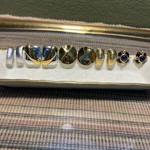 Monet Vintage Gold and Silver Clip on Earring Set with Blue Accents 5 Pair